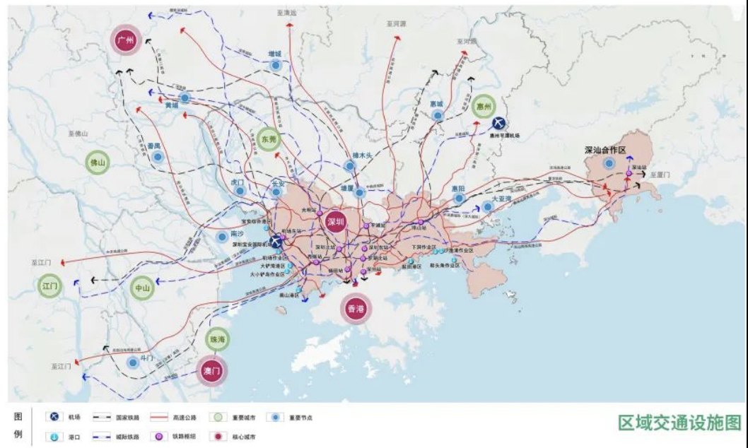“深圳都市圈”2035区域交通设施图。
