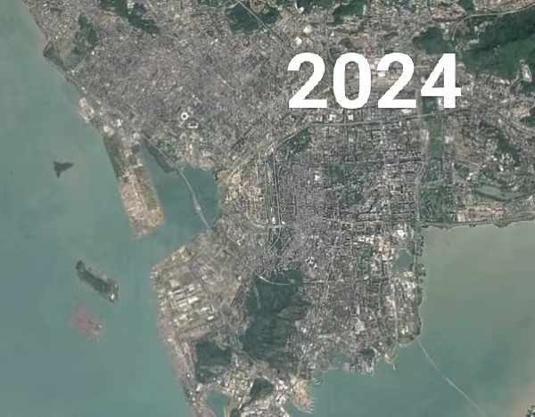 南山区的1987和2024，填海以前的蛇口真的是蛇口，现在只能算个龟头