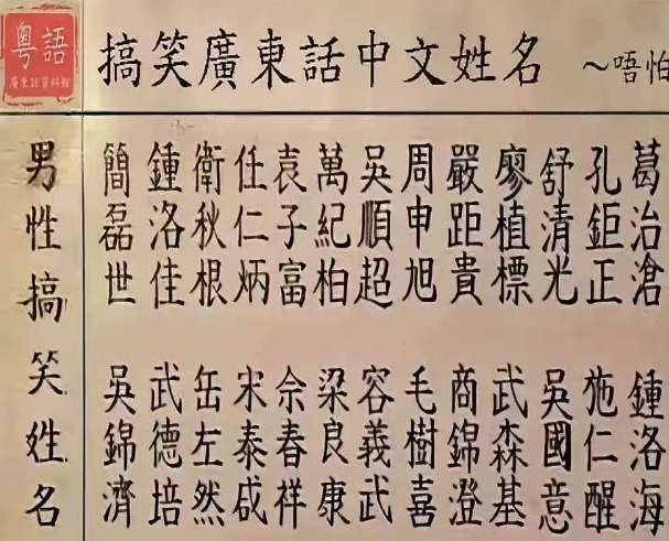 搞笑粤语中文姓名大全，唔怕生坏命，就怕改坏名
