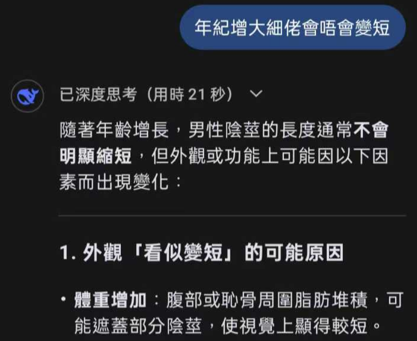 随着年龄增长，细佬会唔会变短？问问deepseek