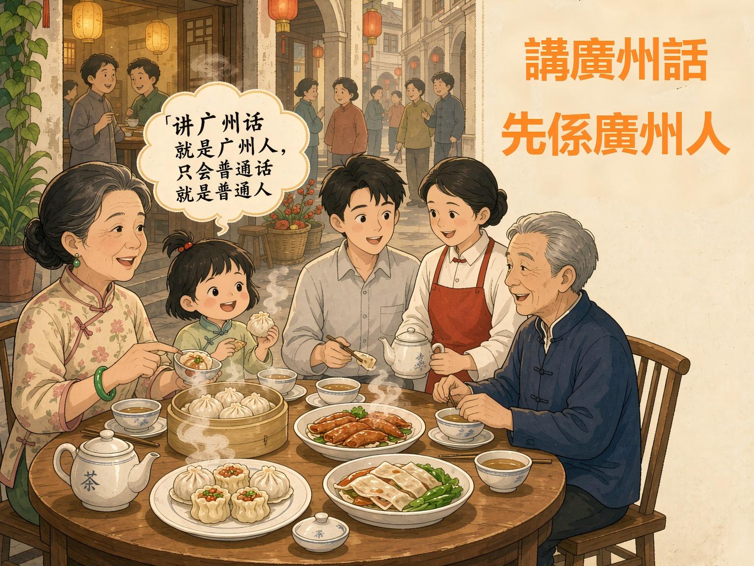 广州小朋友戏称：讲广州话就是广州人，只会普通话就是普通人